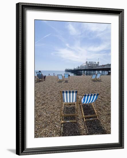 Deck Chairs and Pier, Brighton Beach, Brighton, Sussex, England, United Kingdom-Ethel Davies-Framed Photographic Print