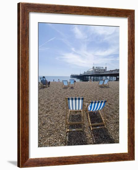 Deck Chairs and Pier, Brighton Beach, Brighton, Sussex, England, United Kingdom-Ethel Davies-Framed Photographic Print