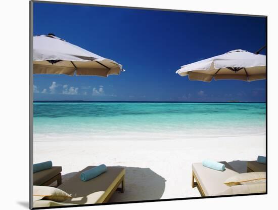 Deck Chairs and Tropical Beach, Maldives, Indian Ocean, Asia-Sakis Papadopoulos-Mounted Photographic Print
