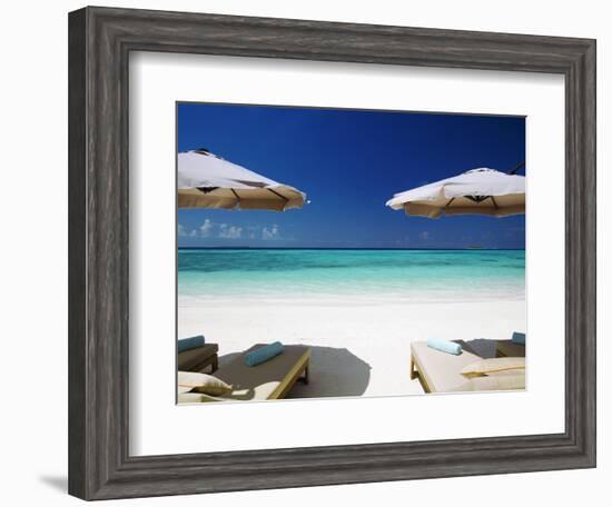 Deck Chairs and Tropical Beach, Maldives, Indian Ocean, Asia-Sakis Papadopoulos-Framed Photographic Print