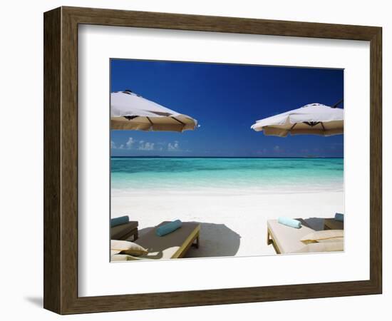 Deck Chairs and Tropical Beach, Maldives, Indian Ocean, Asia-Sakis Papadopoulos-Framed Photographic Print