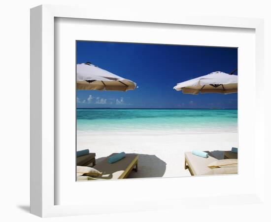 Deck Chairs and Tropical Beach, Maldives, Indian Ocean, Asia-Sakis Papadopoulos-Framed Photographic Print