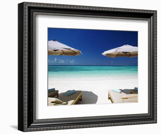 Deck Chairs and Tropical Beach, Maldives, Indian Ocean, Asia-Sakis Papadopoulos-Framed Photographic Print