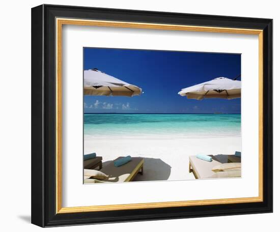 Deck Chairs and Tropical Beach, Maldives, Indian Ocean, Asia-Sakis Papadopoulos-Framed Photographic Print