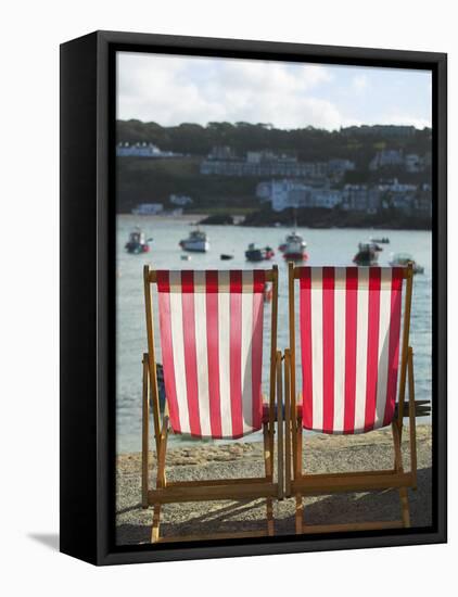 Deckchairs, the Symbol of British Tourism, on the Quayside of St Ives, Cornwall-Julian Love-Framed Premier Image Canvas