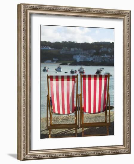 Deckchairs, the Symbol of British Tourism, on the Quayside of St Ives, Cornwall-Julian Love-Framed Photographic Print