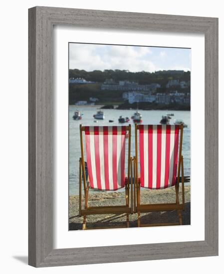 Deckchairs, the Symbol of British Tourism, on the Quayside of St Ives, Cornwall-Julian Love-Framed Photographic Print