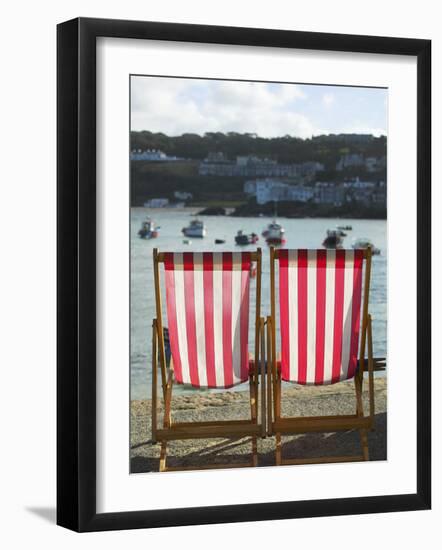 Deckchairs, the Symbol of British Tourism, on the Quayside of St Ives, Cornwall-Julian Love-Framed Photographic Print