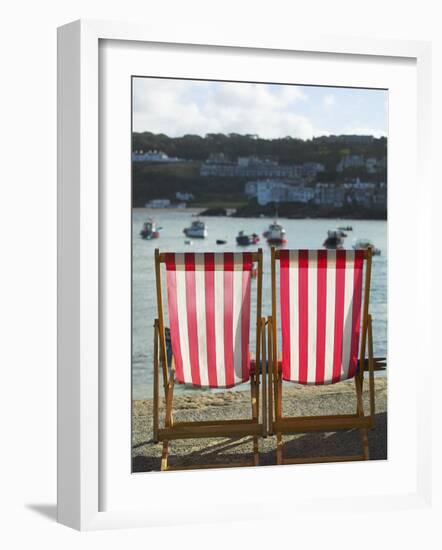Deckchairs, the Symbol of British Tourism, on the Quayside of St Ives, Cornwall-Julian Love-Framed Photographic Print