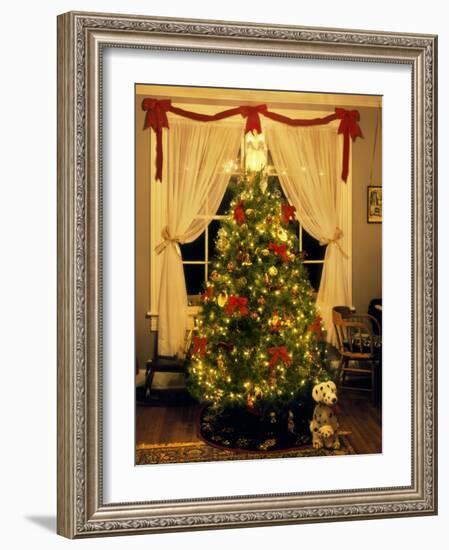 Decorated Christmas Tree Displays in Window, Oregon, USA-Steve Terrill-Framed Photographic Print