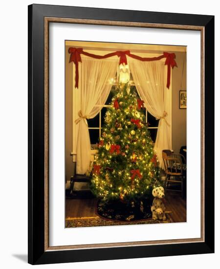 Decorated Christmas Tree Displays in Window, Oregon, USA-Steve Terrill-Framed Photographic Print