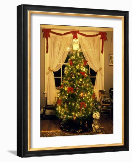 Decorated Christmas Tree Displays in Window, Oregon, USA-Steve Terrill-Framed Photographic Print