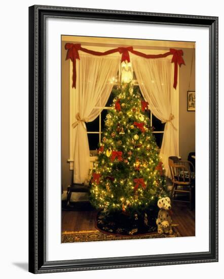 Decorated Christmas Tree Displays in Window, Oregon, USA-Steve Terrill-Framed Photographic Print