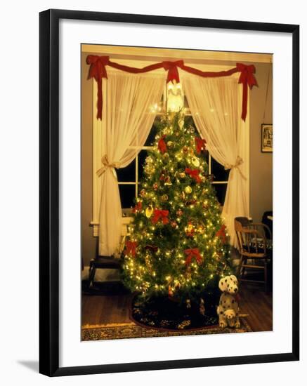 Decorated Christmas Tree Displays in Window, Oregon, USA-Steve Terrill-Framed Photographic Print