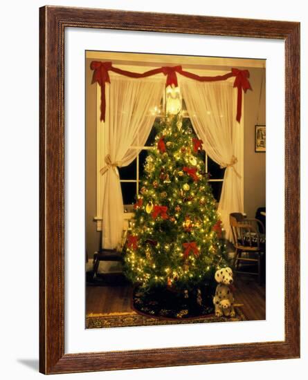 Decorated Christmas Tree Displays in Window, Oregon, USA-Steve Terrill-Framed Photographic Print