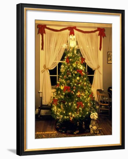 Decorated Christmas Tree Displays in Window, Oregon, USA-Steve Terrill-Framed Photographic Print