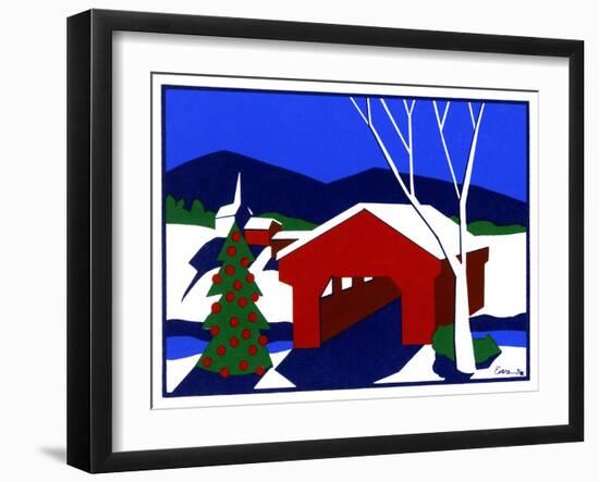 Decorated Christmas Tree Next to Covered Bridge-Crockett Collection-Framed Giclee Print
