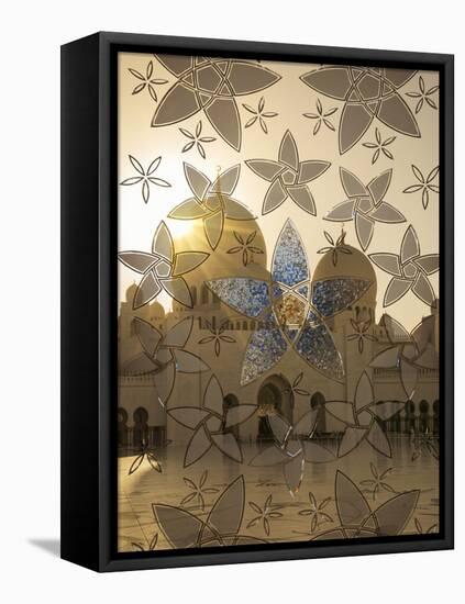 Decorated Glass Door in Sheikh Zayed Grand Mosque, Abu Dhabi, United Arab Emirates, Middle East-Angelo Cavalli-Framed Premier Image Canvas