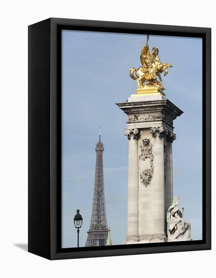 Decorated Pillar of Alexandre Iii Bridge and the Eiffel Tower, Paris, France, Europe-Richard Nebesky-Framed Premier Image Canvas