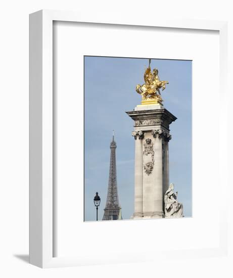 Decorated Pillar of Alexandre Iii Bridge and the Eiffel Tower, Paris, France, Europe-Richard Nebesky-Framed Photographic Print