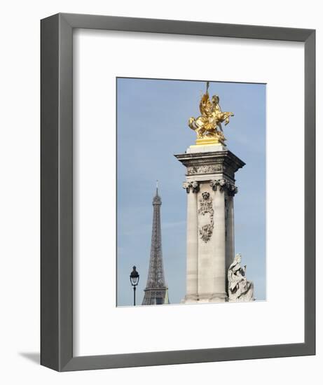 Decorated Pillar of Alexandre Iii Bridge and the Eiffel Tower, Paris, France, Europe-Richard Nebesky-Framed Photographic Print