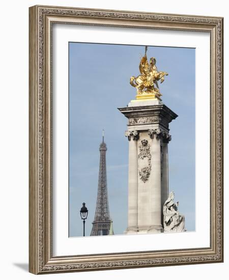 Decorated Pillar of Alexandre Iii Bridge and the Eiffel Tower, Paris, France, Europe-Richard Nebesky-Framed Photographic Print