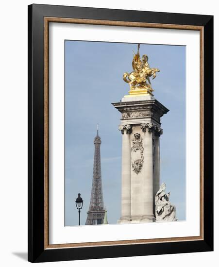 Decorated Pillar of Alexandre Iii Bridge and the Eiffel Tower, Paris, France, Europe-Richard Nebesky-Framed Photographic Print