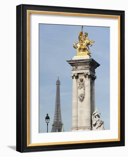 Decorated Pillar of Alexandre Iii Bridge and the Eiffel Tower, Paris, France, Europe-Richard Nebesky-Framed Photographic Print