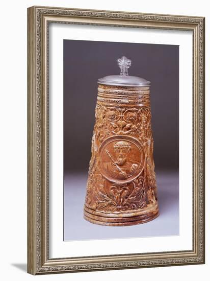 Decorated Stein, Glazed Ceramic, Cologne Manufacture, North Rhine-Westphalia, Germany, 16th Century-null-Framed Giclee Print