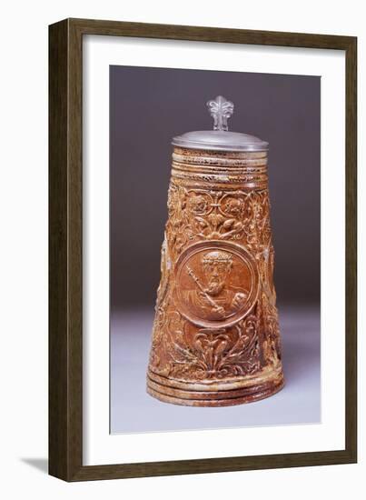 Decorated Stein, Glazed Ceramic, Cologne Manufacture, North Rhine-Westphalia, Germany, 16th Century-null-Framed Giclee Print