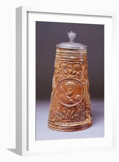 Decorated Stein, Glazed Ceramic, Cologne Manufacture, North Rhine-Westphalia, Germany, 16th Century-null-Framed Giclee Print