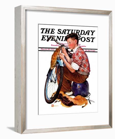 "Decorating His Bike," Saturday Evening Post Cover, March 20, 1937-Douglas Crockwell-Framed Giclee Print