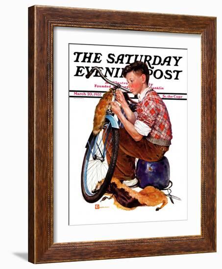 "Decorating His Bike," Saturday Evening Post Cover, March 20, 1937-Douglas Crockwell-Framed Giclee Print