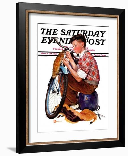 "Decorating His Bike," Saturday Evening Post Cover, March 20, 1937-Douglas Crockwell-Framed Giclee Print