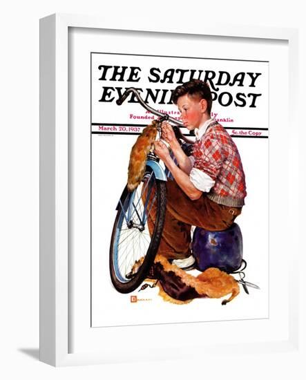 "Decorating His Bike," Saturday Evening Post Cover, March 20, 1937-Douglas Crockwell-Framed Giclee Print