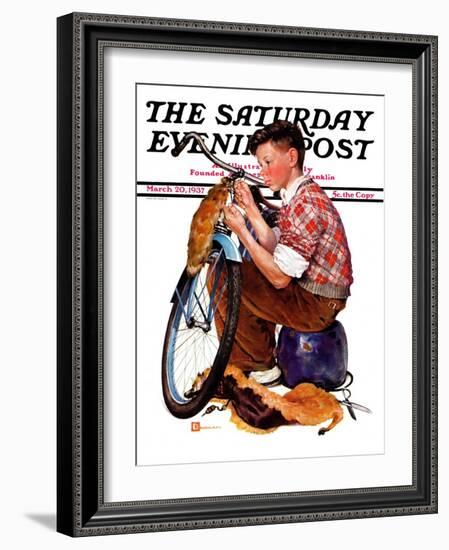 "Decorating His Bike," Saturday Evening Post Cover, March 20, 1937-Douglas Crockwell-Framed Giclee Print