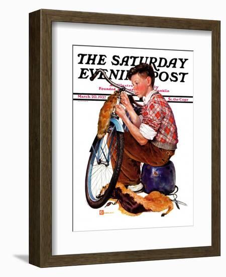 "Decorating His Bike," Saturday Evening Post Cover, March 20, 1937-Douglas Crockwell-Framed Giclee Print