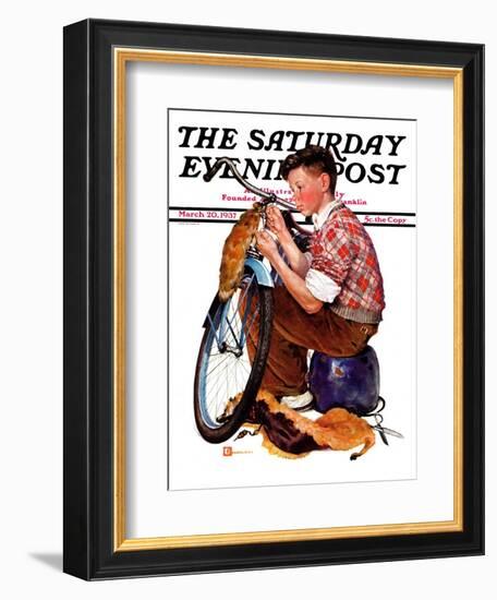 "Decorating His Bike," Saturday Evening Post Cover, March 20, 1937-Douglas Crockwell-Framed Giclee Print