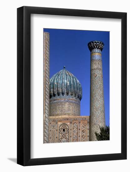 Decoration on tower and dome of Shir-Dar Madrasa, Samarkand. Uzbekistan, c20th century-CM Dixon-Framed Photographic Print