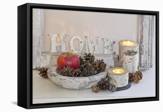 Decoration, White, Window Frame, Candles, Apple, Cone-Andrea Haase-Framed Premier Image Canvas