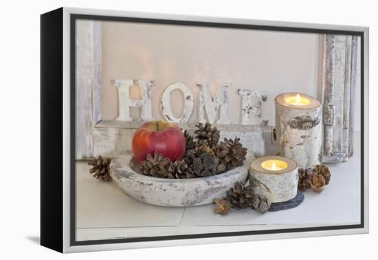 Decoration, White, Window Frame, Candles, Apple, Cone-Andrea Haase-Framed Premier Image Canvas