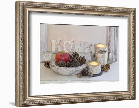 Decoration, White, Window Frame, Candles, Apple, Cone-Andrea Haase-Framed Photographic Print