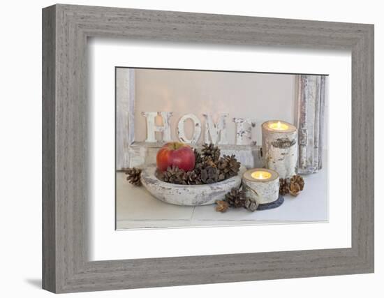 Decoration, White, Window Frame, Candles, Apple, Cone-Andrea Haase-Framed Photographic Print