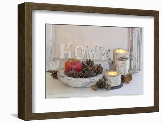 Decoration, White, Window Frame, Candles, Apple, Cone-Andrea Haase-Framed Photographic Print