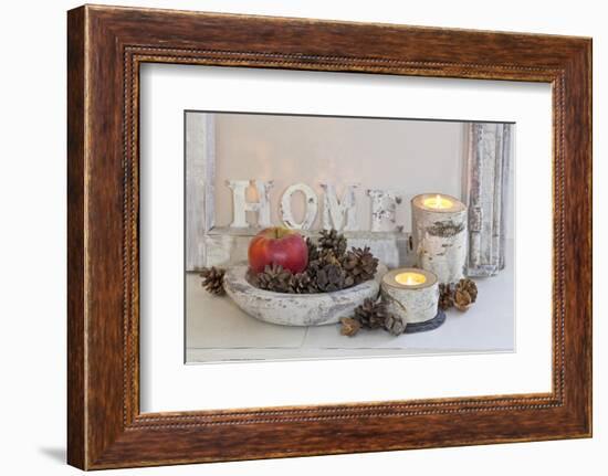 Decoration, White, Window Frame, Candles, Apple, Cone-Andrea Haase-Framed Photographic Print