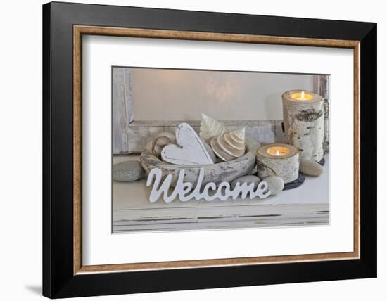 Decoration, White, Window Frame, Welcome, Candles, Bowl, Seashells, Stones, Heart-Andrea Haase-Framed Photographic Print