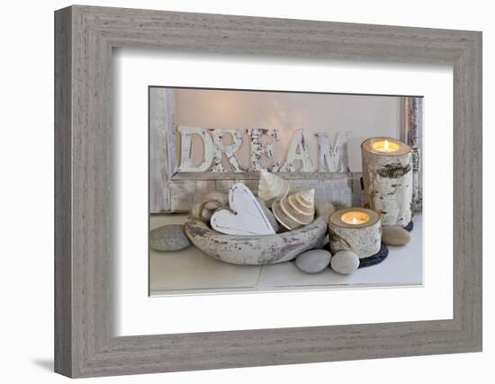 Decoration, White, Window Frames, 'Dream', Candles, Bowls, Mussels, Stones, Heart-Andrea Haase-Framed Photographic Print