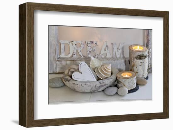 Decoration, White, Window Frames, 'Dream', Candles, Bowls, Mussels, Stones, Heart-Andrea Haase-Framed Photographic Print