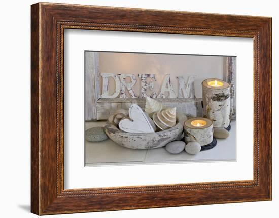 Decoration, White, Window Frames, 'Dream', Candles, Bowls, Mussels, Stones, Heart-Andrea Haase-Framed Photographic Print