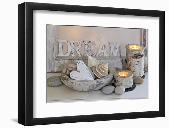 Decoration, White, Window Frames, 'Dream', Candles, Bowls, Mussels, Stones, Heart-Andrea Haase-Framed Photographic Print